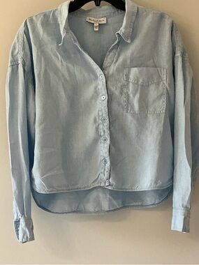 Michael Stars 100% Linen Button Down Top Blue M Lightweight Casual Relaxed